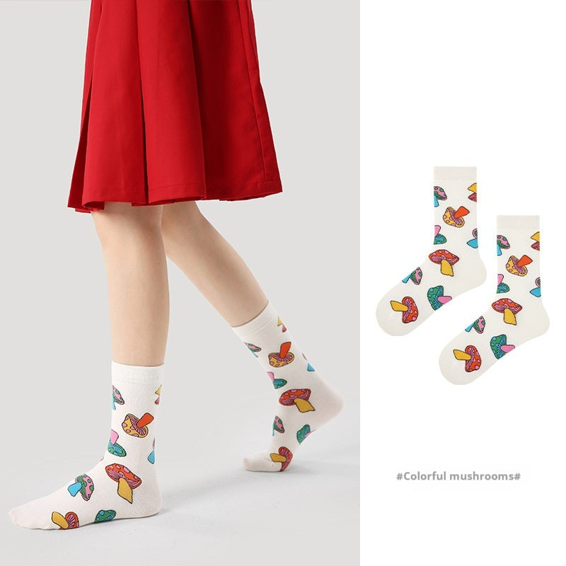 Vintage Court Style Mid-Length Socks Colored Mushroom Average Size Infinite Avenue