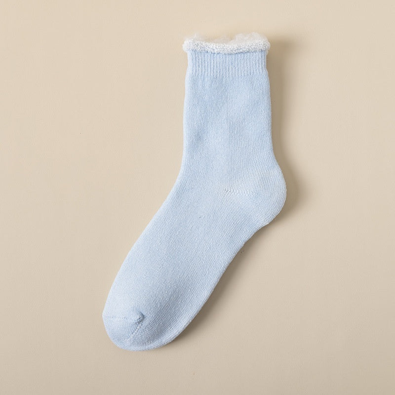 Women's Fleece-Lined Mid-Calf Warm Cashmere Socks Light Blue Free Size Infinite Avenue