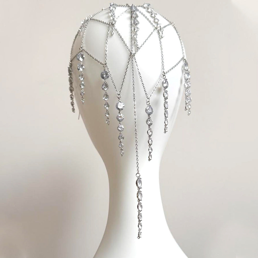 Tassel Headband Women's Rhinestone Chain Silver Infinite Avenue