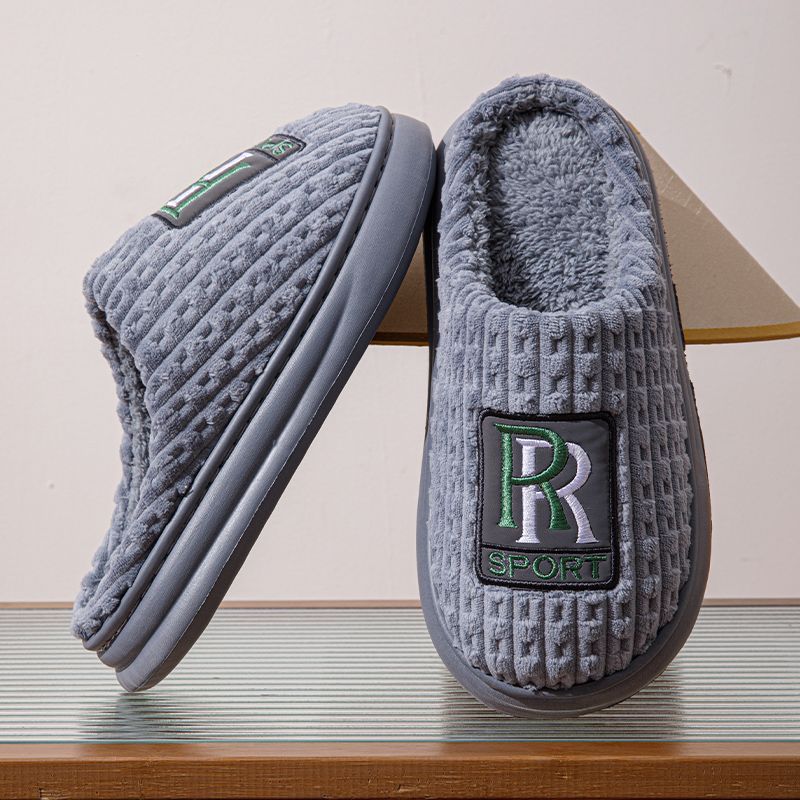 Men's Letter Plush Slippers Winter Warm Non-slip House Shoes Plus Size Indoor Bedroom Floor Home Slipper For Women Infinite Avenue