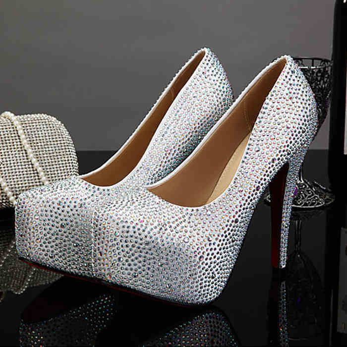 Plus Size Crystal 14cm Super High Heels Silver 14CM Infinite Avenue