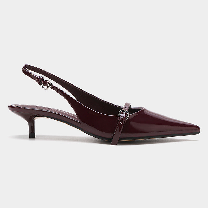 Wine Red Retro Style Pointed Toe Slingback Strap Mules Shoes Infinite Avenue