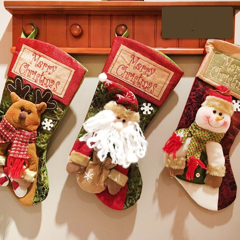 Christmas Stocking – Snowman, Santa, Elk, and Tree Ornament Gift Bag Infinite Avenue