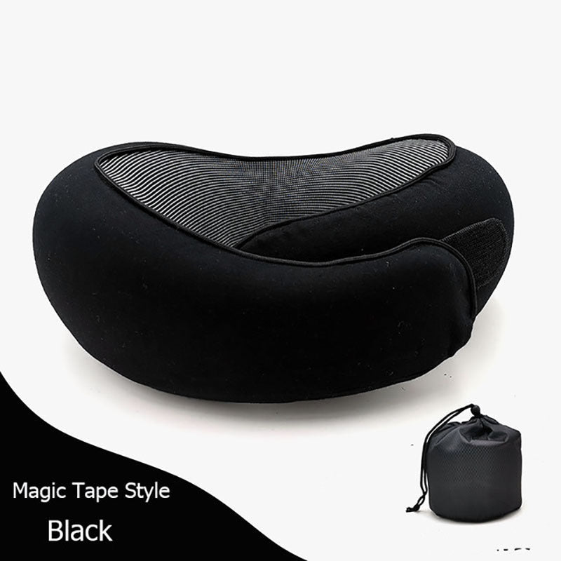 Travel Neck Pillow Non-Deformed Airplane Pillow Travel Neck Cushion Durable U-Shaped Travel Memory Cotton Nap Neck Pillow Deep black Velcro Infinite Avenue