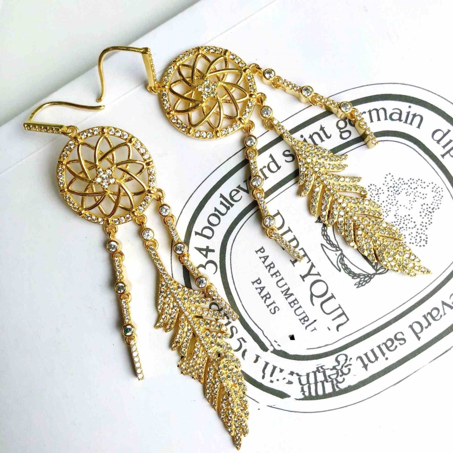 Dreamcatcher Tassel Feather Long Earrings Necklace Bracelet Gold Mesh Earrings Infinite Avenue