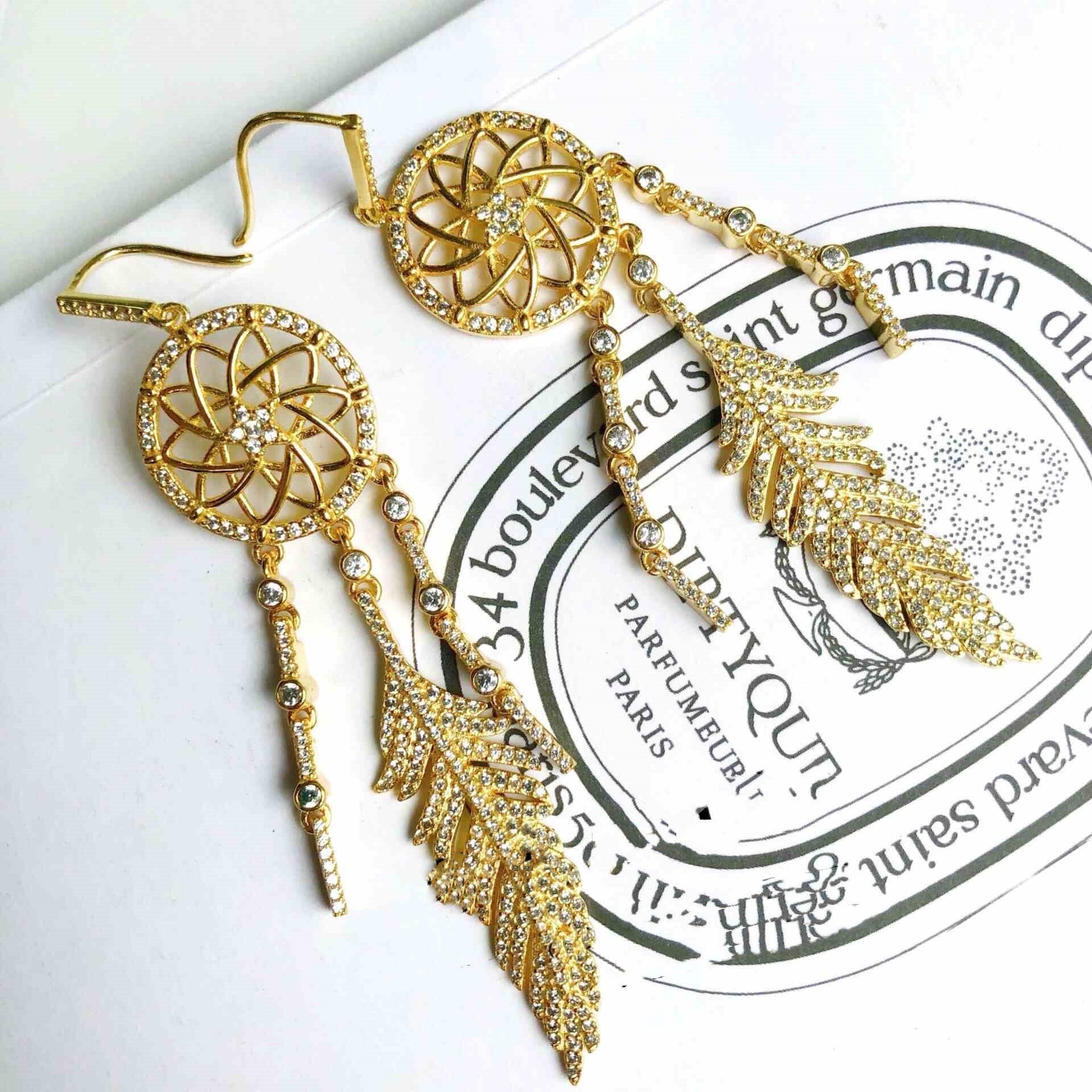 Dreamcatcher Tassel Feather Long Earrings Necklace Bracelet Gold Mesh Earrings Infinite Avenue