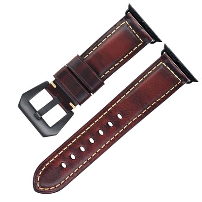 Vintage Oil Wax Genuine Cowhide Watch Band Wine Red Black Buckle 012S Infinite Avenue