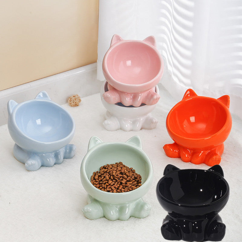 Ceramic Cat Bowl Cat Bowl Cat Food Bowl Neck Guard Oblique Mouth Dog Bowl Pet Bowl Infinite Avenue