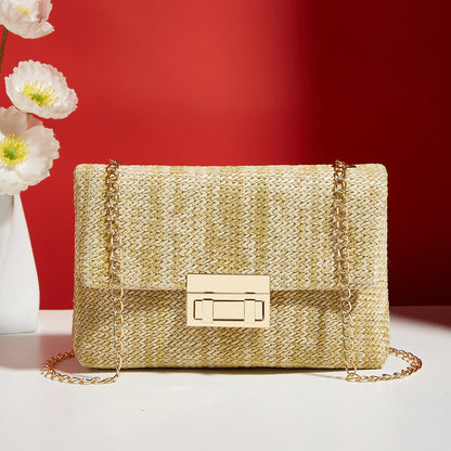 Fashion Crossbody Bag Straw Lock Closure Simple Small Square Bag Light Yellow Infinite Avenue