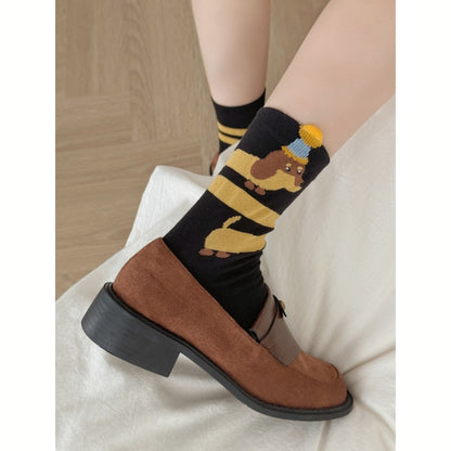 Puppy Embroidery Flanging Tube Socks – Winter Warmth & Style Infinite Avenue