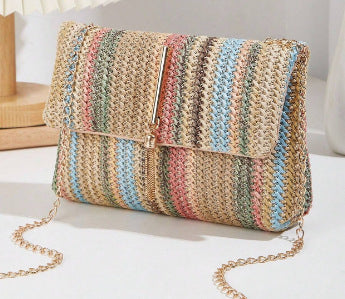 Fashion Crossbody Bag Straw Lock Closure Simple Small Square Bag Apricot Infinite Avenue