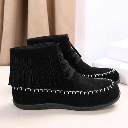 Plus Size Tassel Lace-up Booties Female Black Infinite Avenue