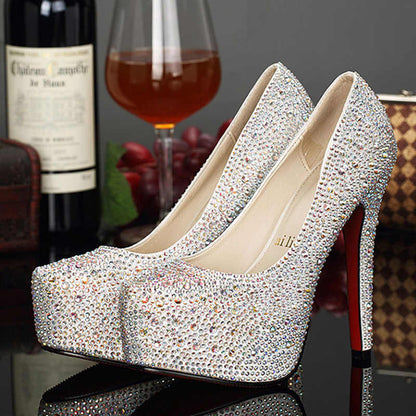 Plus Size Crystal 14cm Super High Heels White 14cm Infinite Avenue