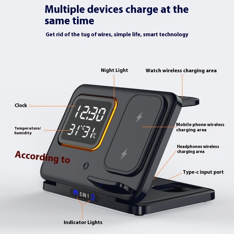 15W 5-in-1 Wireless Charger Stand – LED Alarm Clock & Fast Charging Infinite Avenue