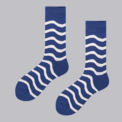 Creative Printed Mid-Length Casual Socks – Breathable Navy Blue Triangle Free Size 39 to 44 Infinite Avenue