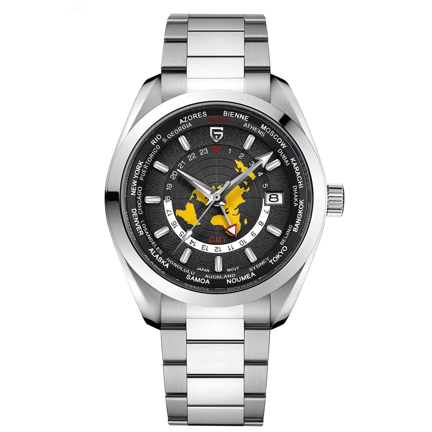 Men's Multifunctional Mechanical GMT Dual Time Zone Luminous Watrproof Watch Black Infinite Avenue