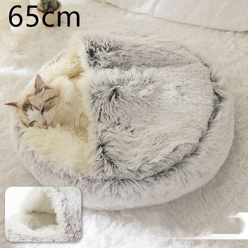 2 In 1 Dog And Cat Bed Pet Winter Bed Round Plush Warm Bed House Soft Long Plush Pets Bed Pet Products Hair Grey 65cm Infinite Avenue