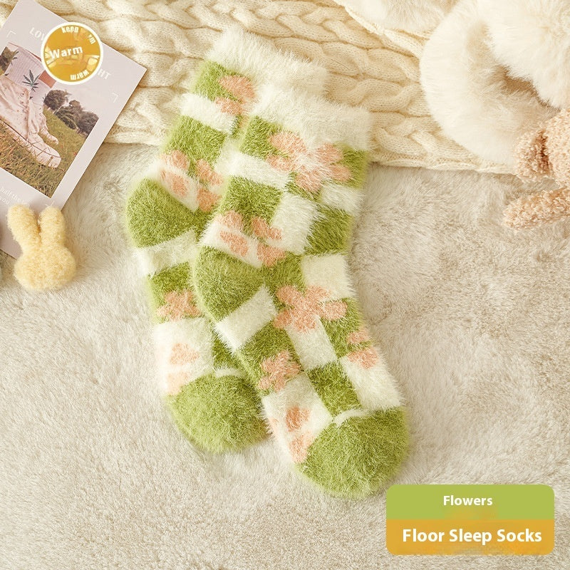 Women's Mink Fur Cartoon Sleep Socks Flowers Average Size Infinite Avenue