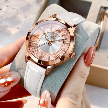 Women's Watch Trendy Student Hot White Leather Rose Gold Infinite Avenue