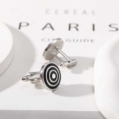 European And American Round Geometric Black Gemstone Cufflinks Infinite Avenue