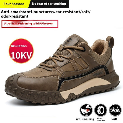 Men's Anti-smashing And Anti-penetration Steel Toe Cap Lightweight And Wear-resistant Work Shoes Brown Infinite Avenue