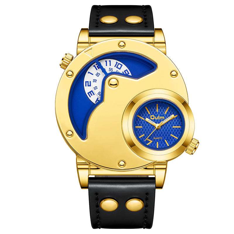 Gold Multi-functional Exaggerated Dial Watch For Men Black With Blue Surface Infinite Avenue