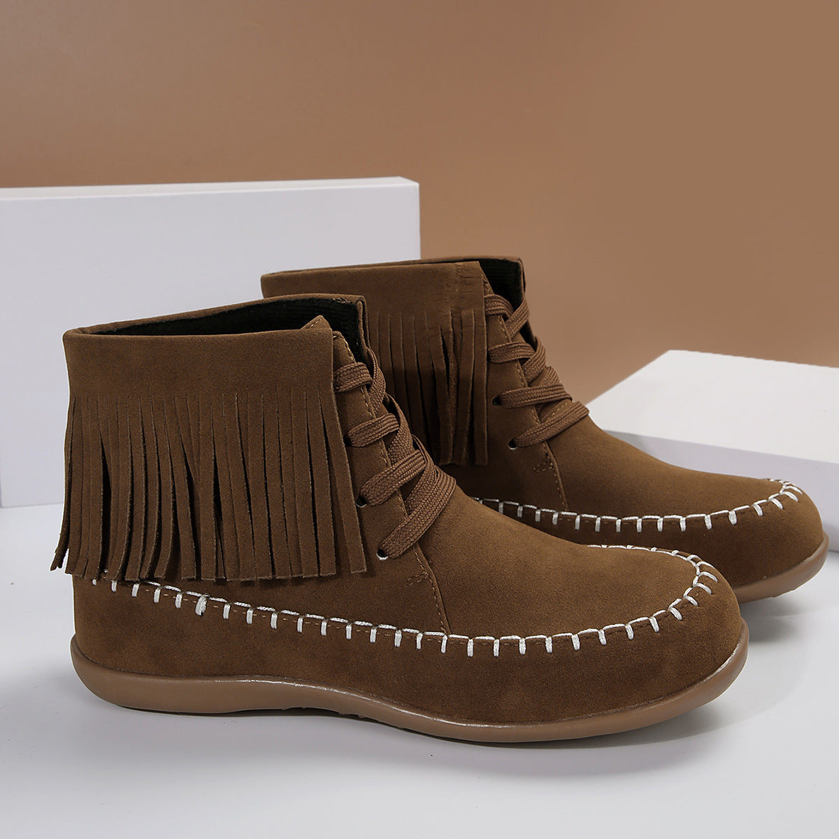 Plus Size Tassel Lace-up Booties Female Infinite Avenue