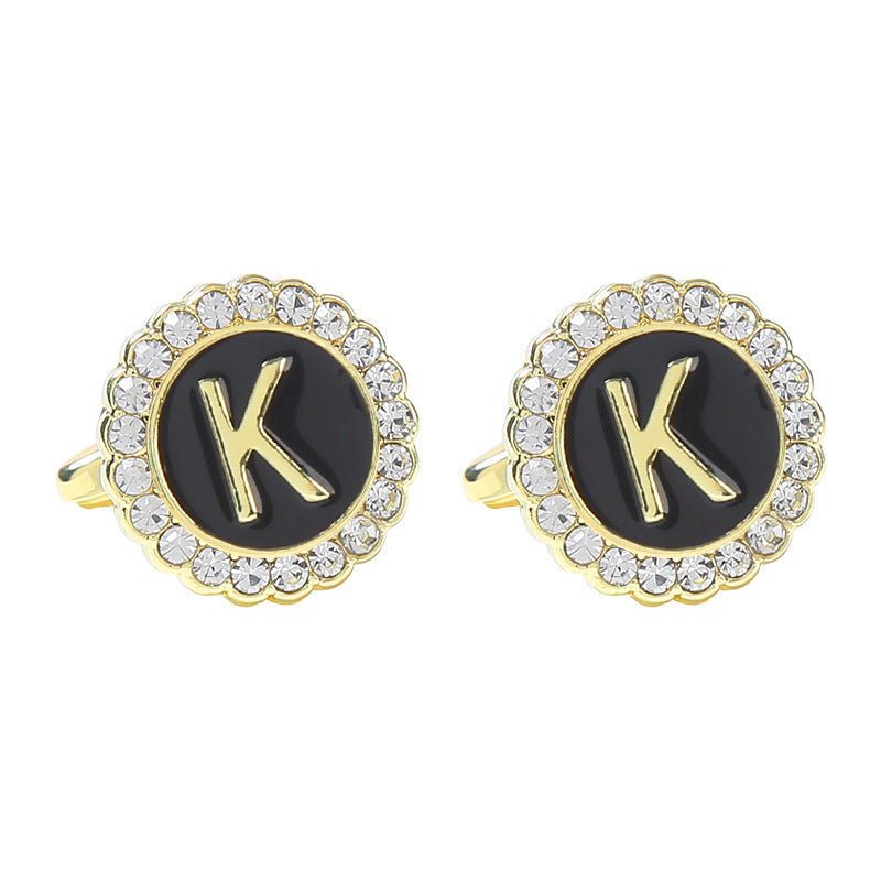 Round Diamond French Cufflinks Men's 26 Letters K Alloy Infinite Avenue