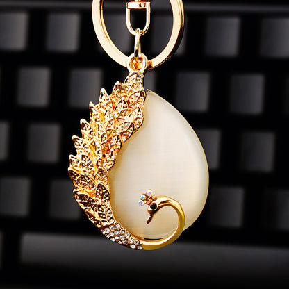 Diamond Crystal Swan Car Key Ring A07 Big Moonstone Peacock Single OPP Bag Packaging Infinite Avenue