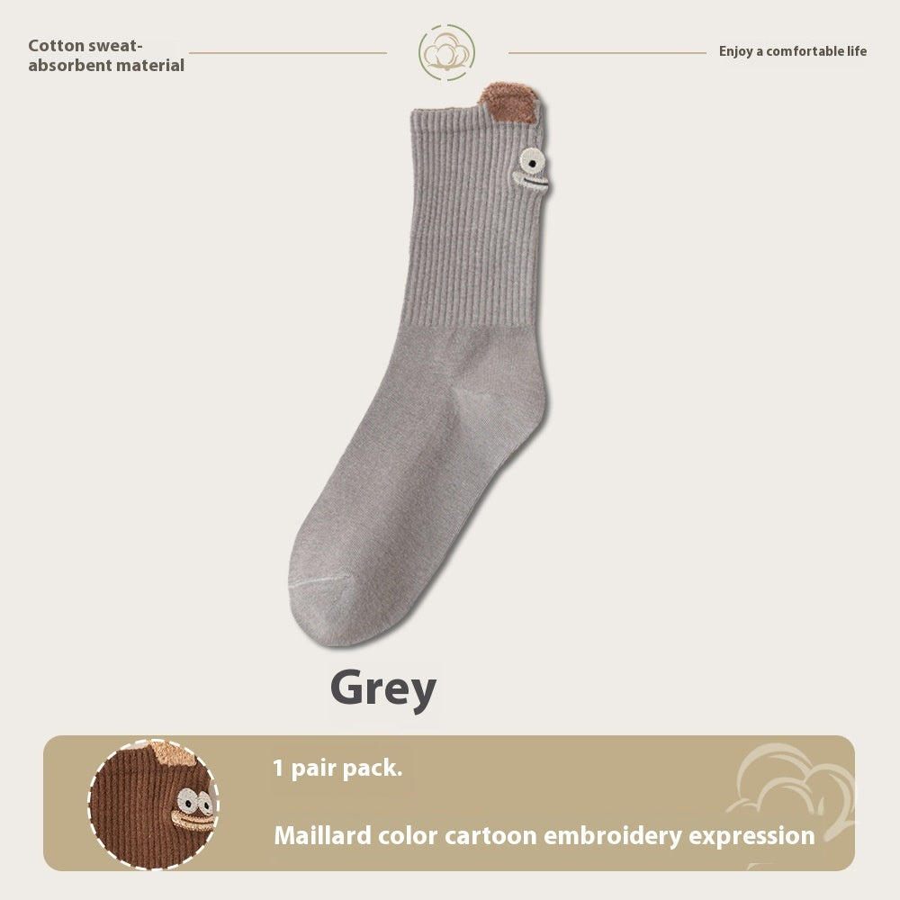 Women's Cartoon Mid-Tube Cotton Socks Gray 35 to 40 Free Size Infinite Avenue