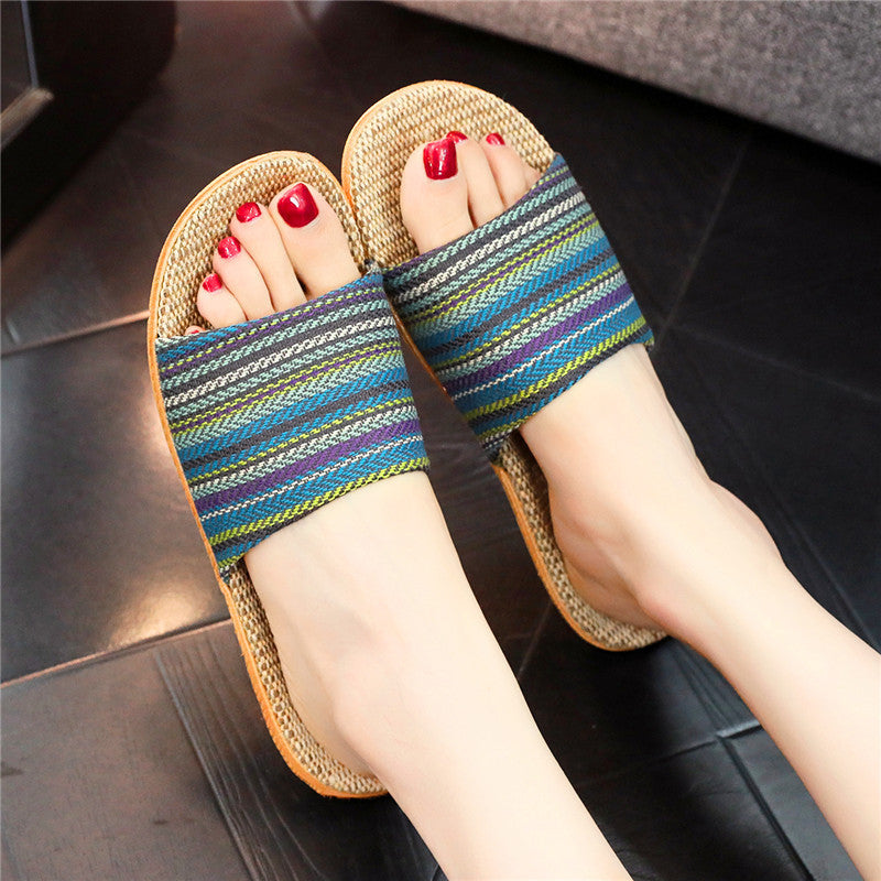 Home Linen Slippers Printed Cute Fashion Striped Head Blue Infinite Avenue