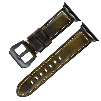 Vintage Oil Wax Genuine Cowhide Watch Band Green Black Buckle 012S Infinite Avenue