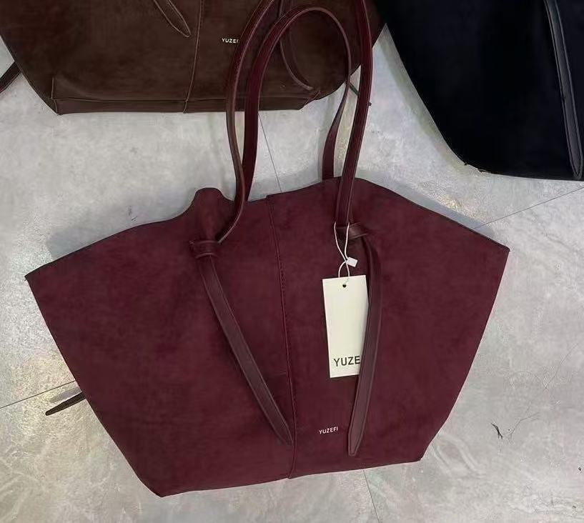 Women's Suede Shoulder Tote Bag – Large Capacity, Portable Wine Red 21x15x37CM Infinite Avenue