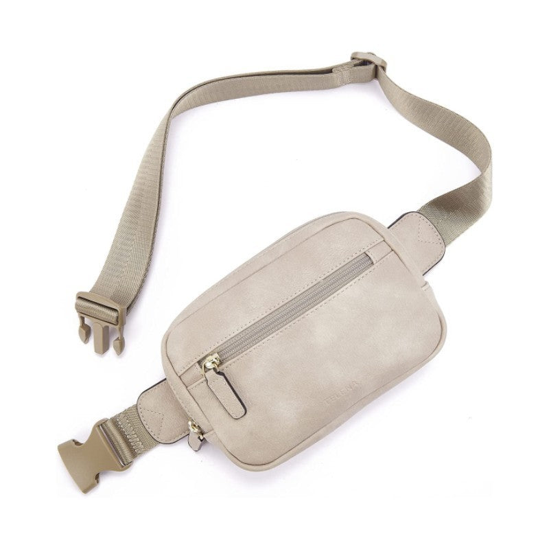 Pu Leather Waist Bag Adjustable Shoulder Strap Beige Infinite Avenue