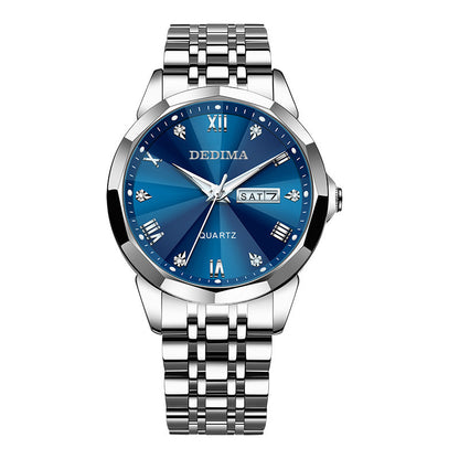 Men's Watch Waterproof Super Luminous Luxury Watch Silver Streak Blue Face Infinite Avenue