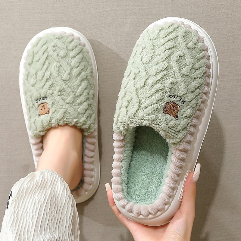 Cute Bear Plush Slippers Winter Warm Fleece Shoes Indoor Bedroom Floor Home Slippers For Women Men Couple Infinite Avenue