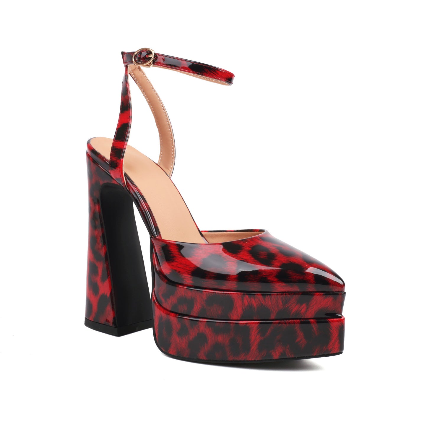 Women's High Heels Foreign Trade Leopard Color Waterproof Platform Pointed Red Infinite Avenue