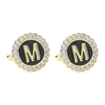 Round Diamond French Cufflinks Men's 26 Letters M Alloy Infinite Avenue