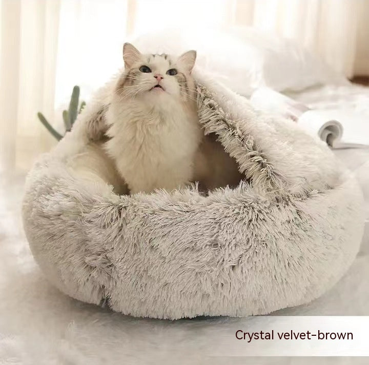 2 In 1 Dog And Cat Bed Pet Winter Bed Round Plush Warm Bed House Soft Long Plush Pets Bed Pet Products Coffee short plush Infinite Avenue