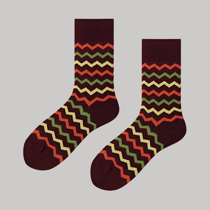 Creative Printed Mid-Length Casual Socks – Breathable Brown Wave Free Size 39 to 44 Infinite Avenue