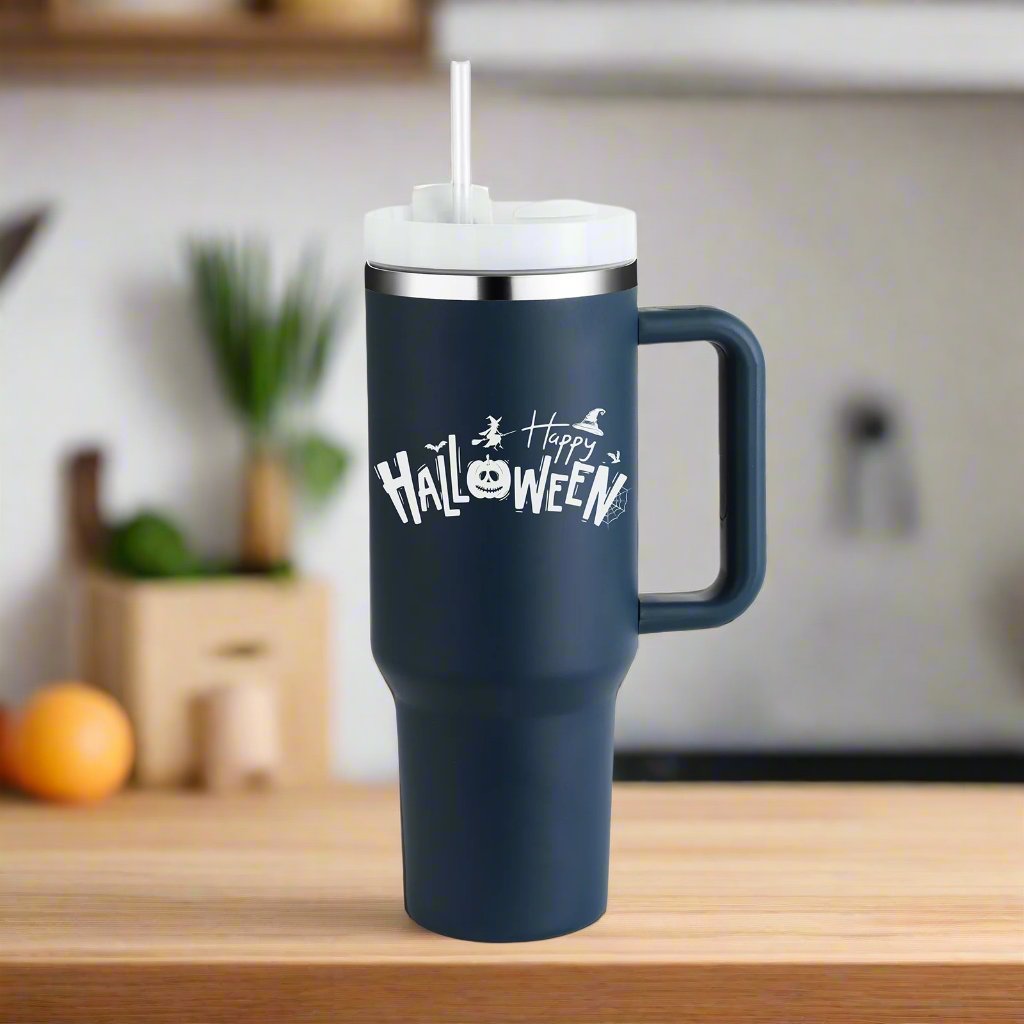 40oz Insulated Tumbler – Stainless Steel with Handle & Straw Halloween dark Blue 1200ML 1PC Infinite Avenue