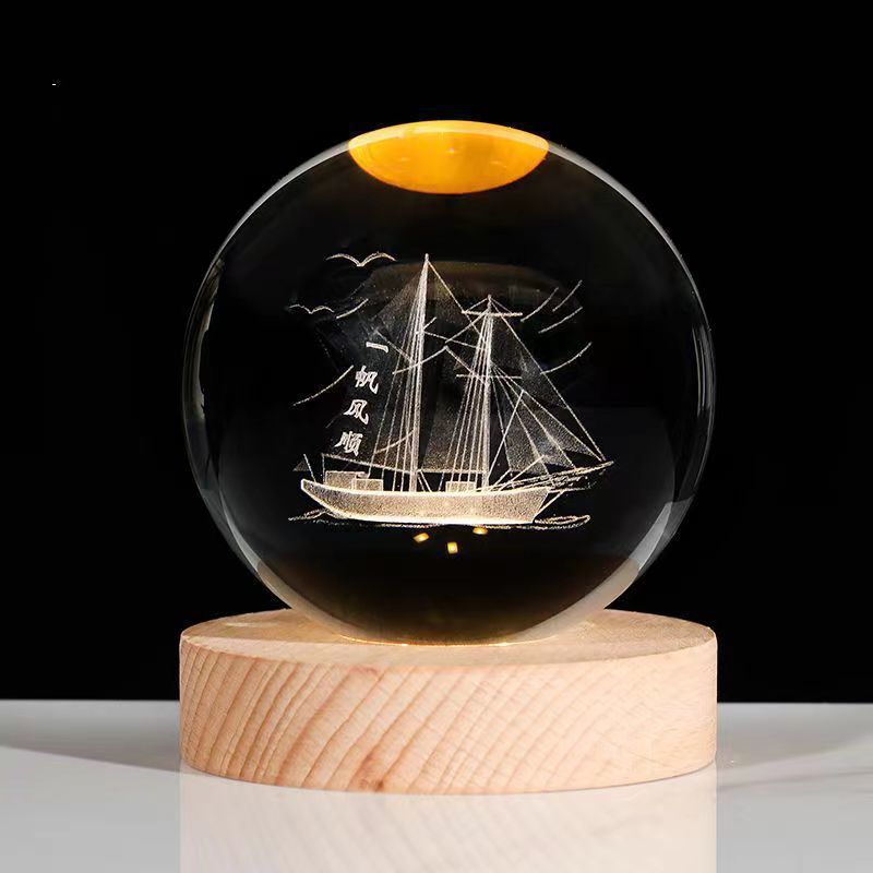 Luminous Starry Sky Crystal Ball – Moon Night Light & Gift Solid Wood Lamp Holder Smooth sailing 6CM Infinite Avenue