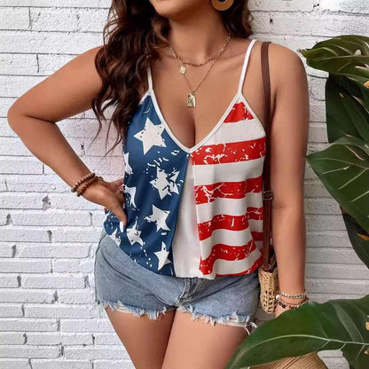 America Independence Day Flag Digital Printing Off-shoulder Vest - Infinite Avenue