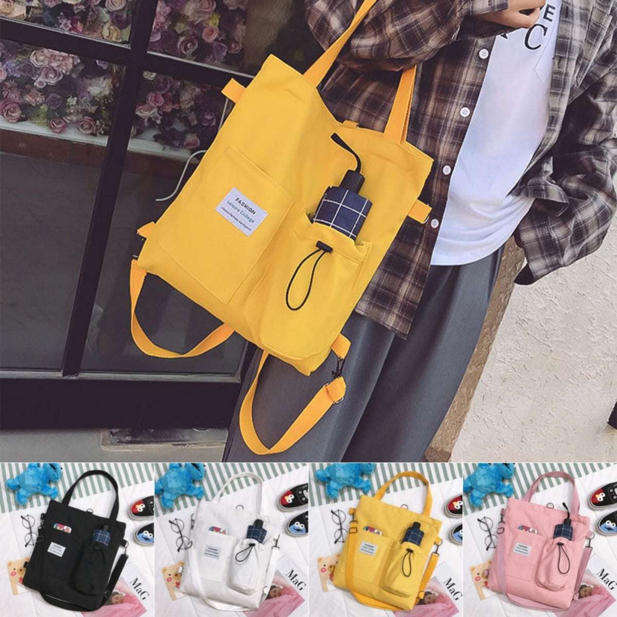 Harajuku Canvas Bags Students Handbag With Pockets Preppy Buckpack Shoulder Bag For Women Infinite Avenue