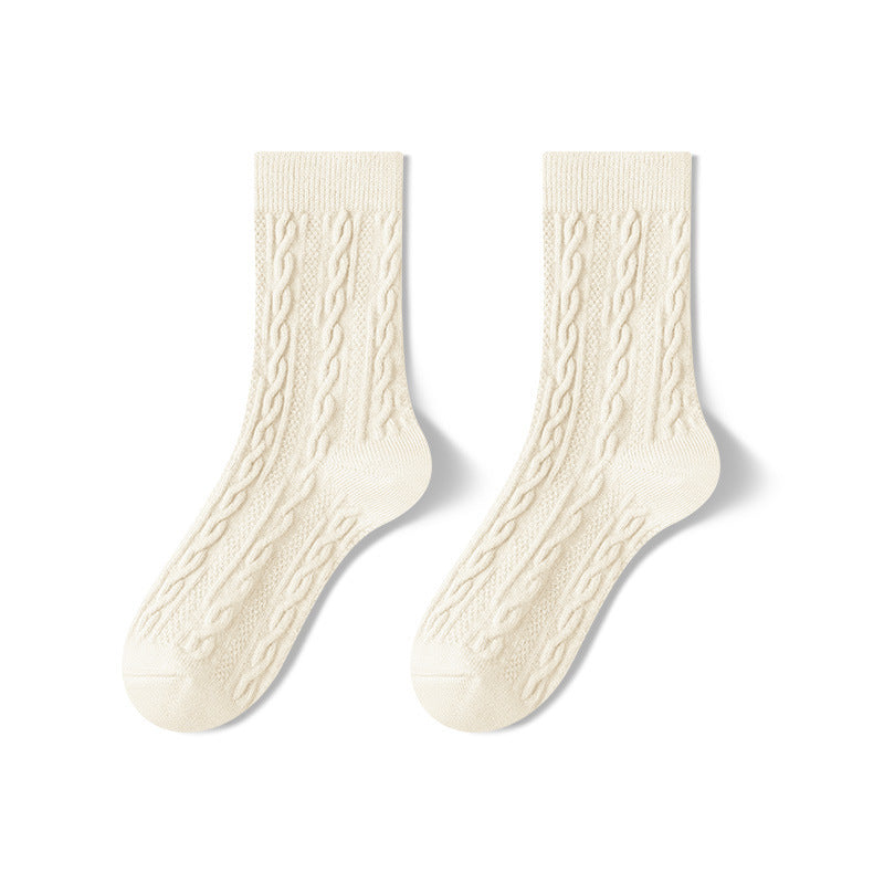 Autumn Winter Thickened Mid-Calf Cotton Socks for Women Milky White Free Size 36 to 39 Infinite Avenue