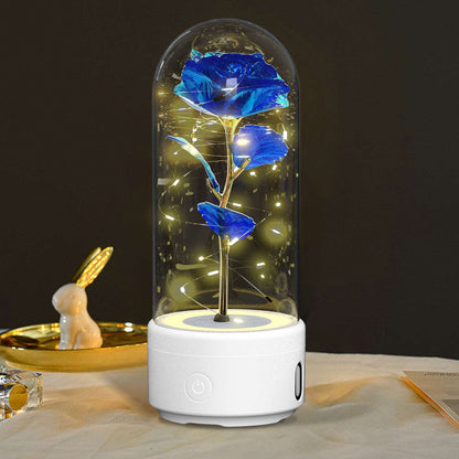 Creative 2 In 1 Rose Flowers LED Light And Bluetooth-compatible Speaker Valentine's Day Gift Rose Luminous Night Light Ornament In Glass Cover White Base Blue Flower Infinite Avenue