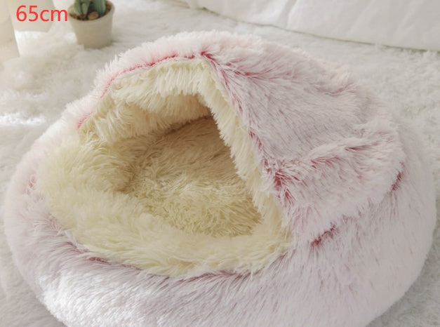 2 In 1 Dog And Cat Bed Pet Winter Bed Round Plush Warm Bed House Soft Long Plush Pets Bed Pet Products Hair Pink 65cm Infinite Avenue