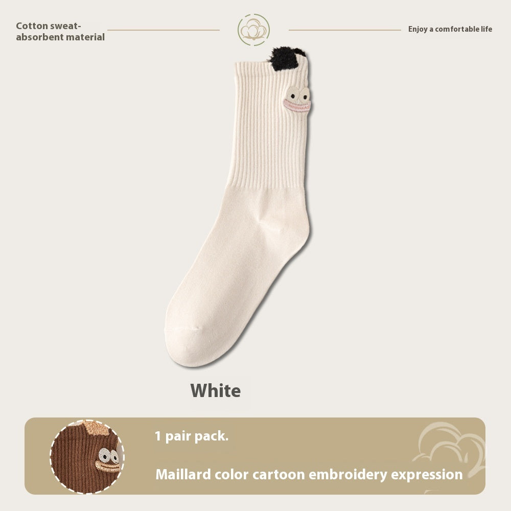 Women's Cartoon Mid-Tube Cotton Socks White 35 to 40 Free Size Infinite Avenue