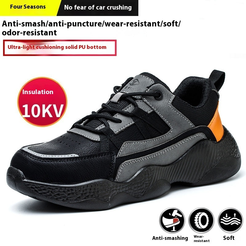 Men's Anti-smashing And Anti-penetration Steel Toe Cap Lightweight And Wear-resistant Work Shoes Black Infinite Avenue