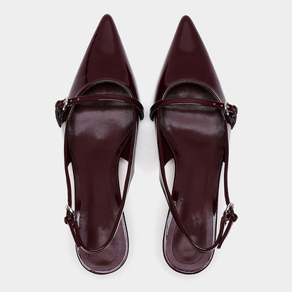 Wine Red Retro Style Pointed Toe Slingback Strap Mules Shoes Infinite Avenue